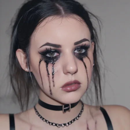 a brunette, ruined makeup, choker, 4k <lora:ruined1:0.892>
