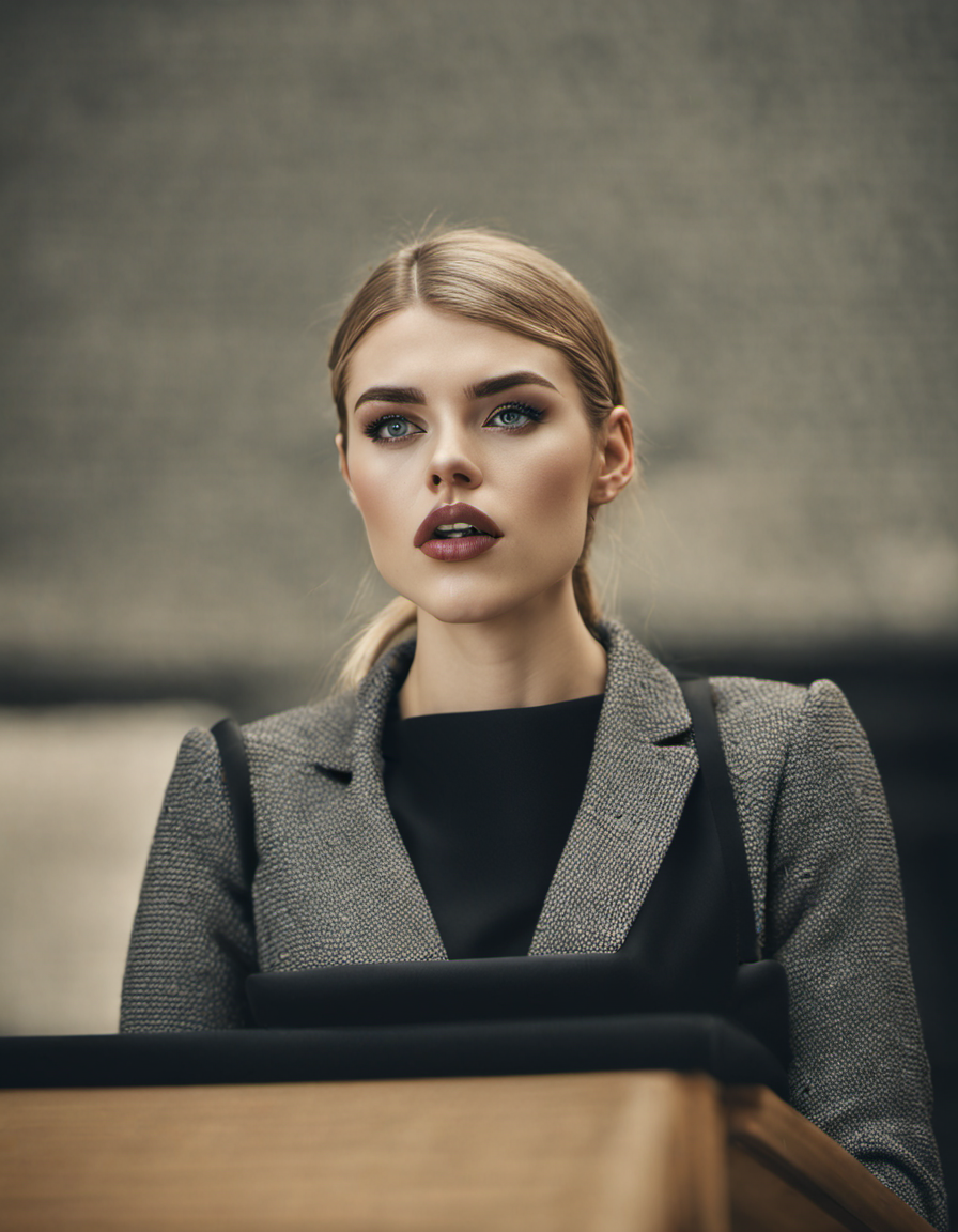 photograph of  woman    26  year old  demonic   CEO giving a speech, full shot , skin, 8k, highly detailed, nikon, dslr, hdr, 100-400mm lens, composition, best composition, classic, (blurry:1.2)
