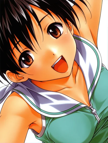 masterpiece,best quality,newest,
1girl,solo,
<lora:h_akemi_ilxl_v1:1>,h_akemi,black hair,brown eyes,a_clothes,
<lora:Fixhands_anime_bdsqlsz_V1:1>,dynamic_angle,simple_background,white background,laughing,upper_body,face_focus,front view,portrait,looking_at_viewer,standing,