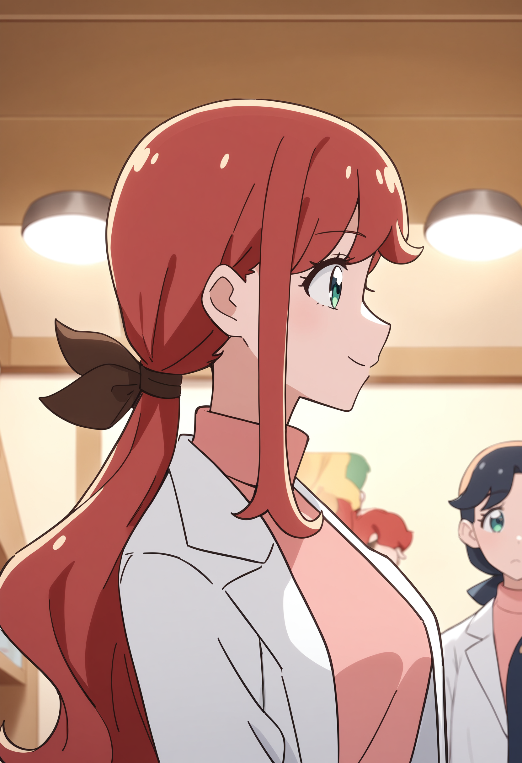 1girl, inukai youko, wonderful precure!, long hair, ponytail, red hair, green eyes, pink sweater, turtleneck, makeup, lab coat, <lora:youko_XL_v1:0.6>
ceiling, upper body, looking away, badmood, festival, closed mouth,
masterpiece,best quality, very aesthetic, absurdres