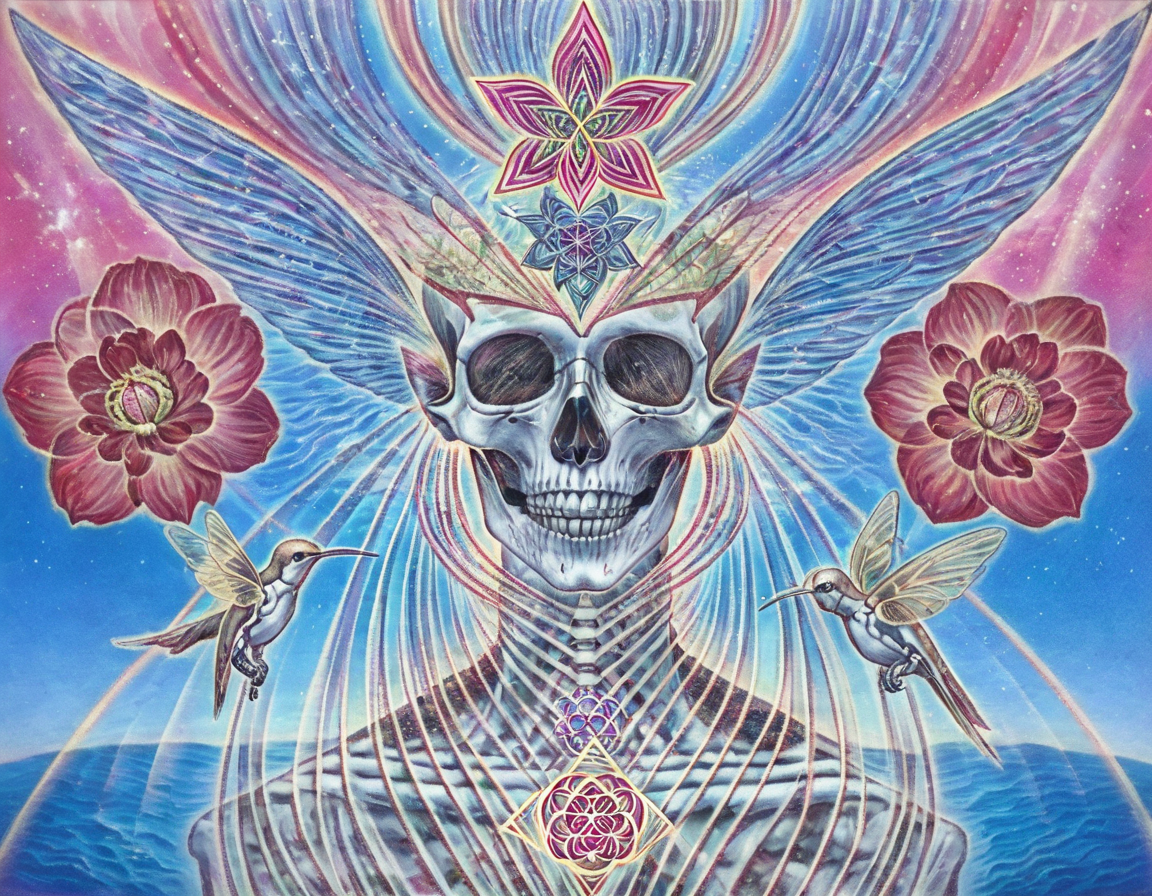 <lora:amsa:0.7>amsa, skeleton, flower of life, sacred geometry, hummingbird, butterfleye