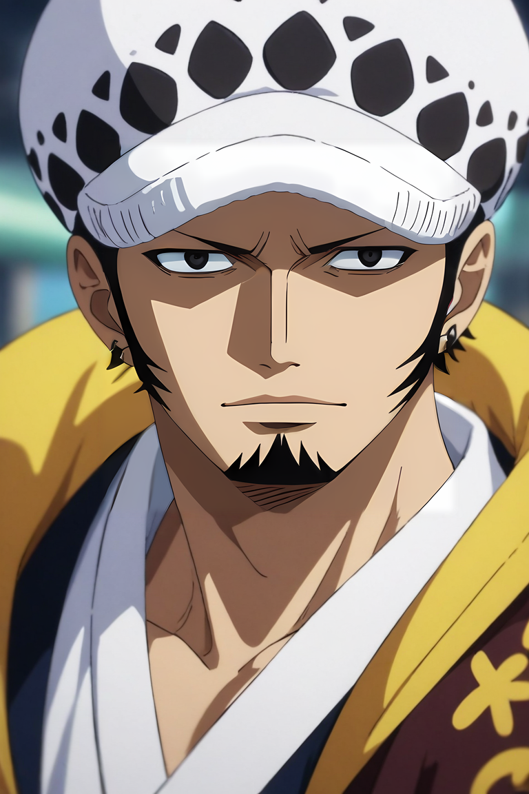 score_9, score_8_up, score_7_up, source_anime, intricate details, , looking at viewer, , depth of field, 1boy, solo, male focus, <lora:law_trafalgar_pony:0.86>, law_trafalgar, black hair, black eyes, short hair, facial hair, sideburns, long sideburns, goatee, hat, , , , , , <lora:sdxl_lightning_8step_lora:1>