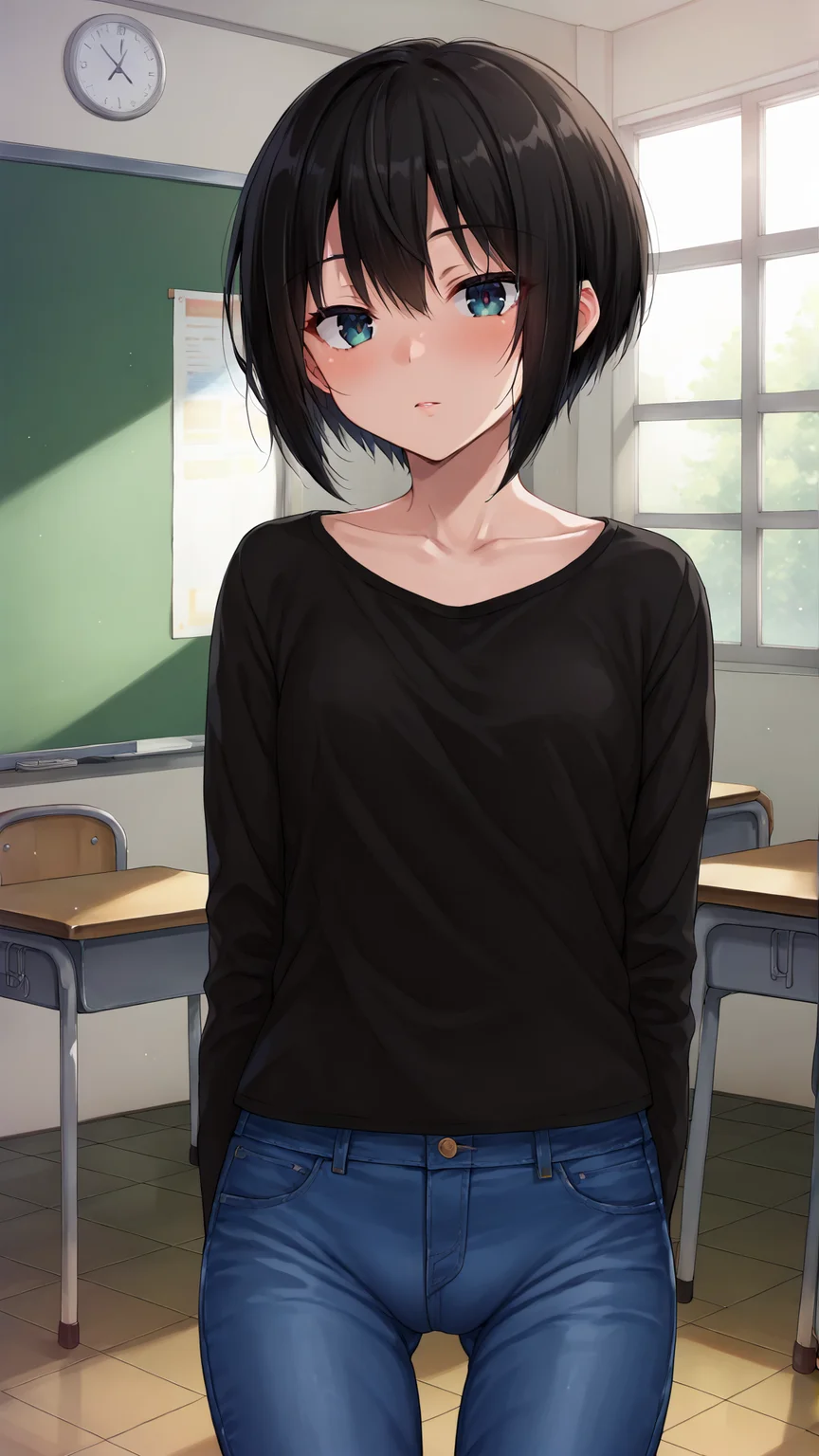score_9, score_8_up, score_7_up, BREAK source_anime,best quality, masterpiece, uncensored,ultra detailed,unreal engine 5,cinematic lighting,
1girl,(Meticulous Eyelash Details,Depth and Dimension in the Pupils:1.2), shiny skin, classroom,
<lora:kurose_san_xl2:0.9> kurose_san, short hair, black hair,
shirt, jeans
standing, upper body,