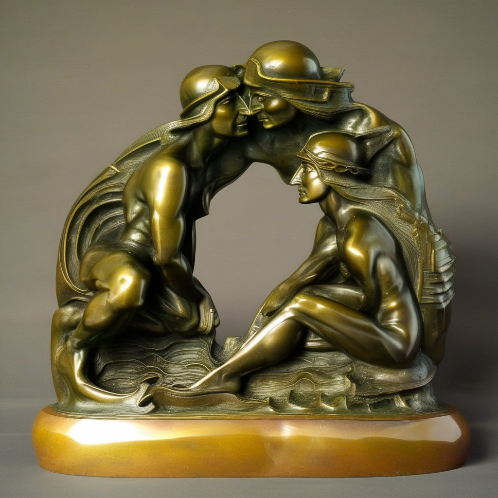 szukalski bronze sculpture lovers<lora:szukalski:0.8>