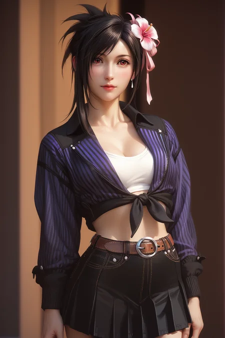 score_9, score_8_up, score_7_up, score_6_up, score_5_up, score_4_up,realistic,
glamour(tifa) ,1girl,tifa lockhart, short hair, hair flower, ponytail,
serafuku, open jacket,pleated skirt, <lora:Glamour(tifa)XLPony:1>