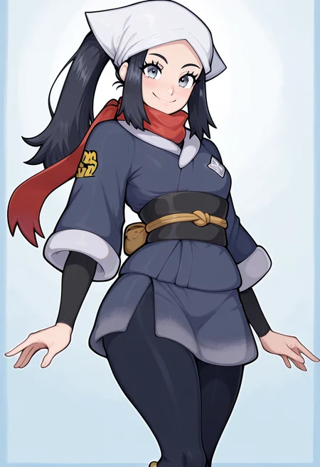 (masterpiece, best quality, good quality, very aesthetic, absurdres, newest:1.2),  zzAkari, grey eyes, eyelashes, black hair, long hair, white headwear, sidelocks, ponytail, black pantyhose, black undershirt, jacket, loose socks, pantyhose, red scarf, sash,  ,<lora:AkariPokemon_IXL_v2:1.0>,, smile, looking at viewer, cowboy shot,  ,<lora:AfrobullNAI:1.0>,