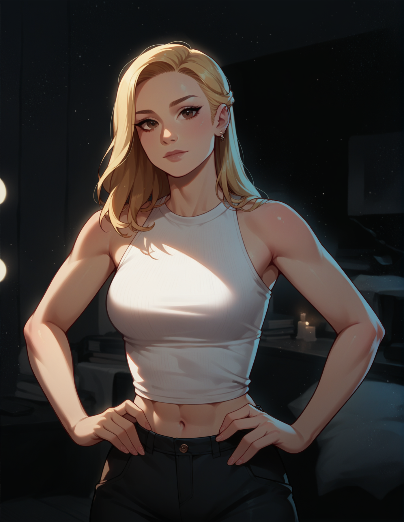 1girl, blonde, white crop top, slim, indoors, solo, waist, closed mouth, looking at the viewer, brown eyes <lora:Captain_Marvel:1> k4rol d4nvers, score_9, score_8_up, score_7_up, score_6_up, 2d, digital art, masterpiece <lora:Expressive_H:0.4> expressiveh <lora:princess_xl_v2:0.3> <lora:g0th1c2XLP:0.3> g0th1c