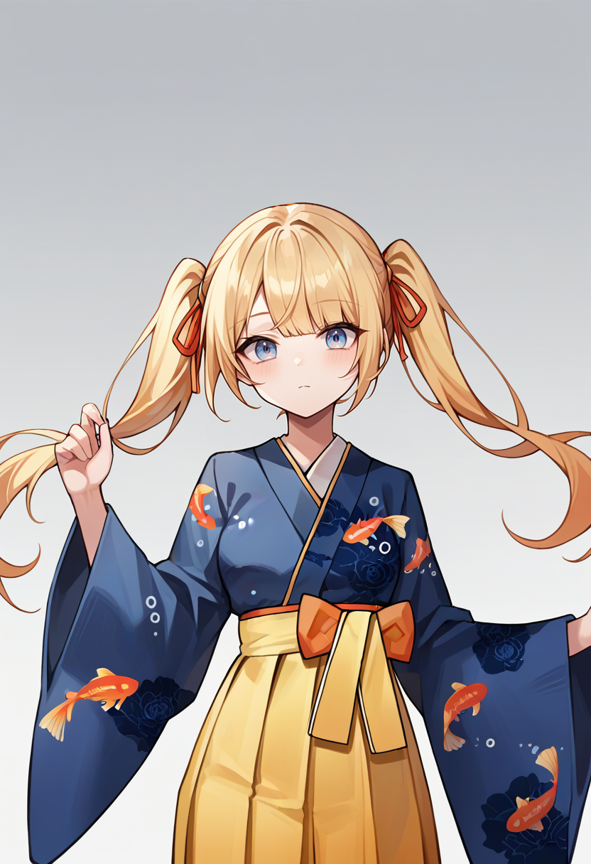 score_9,score_8_up,score_7_up,score_6_up,score_5_up,score_4_up,
1girl, watson amelia, blue kimono, fish print, hakama skirt, wide sleeves, long hair, twintails, hair ribbon, red ribbon,
solo, grey background, simple background, cowboy shot, looking at viewer,
<lora:ameliaponyxl:1>