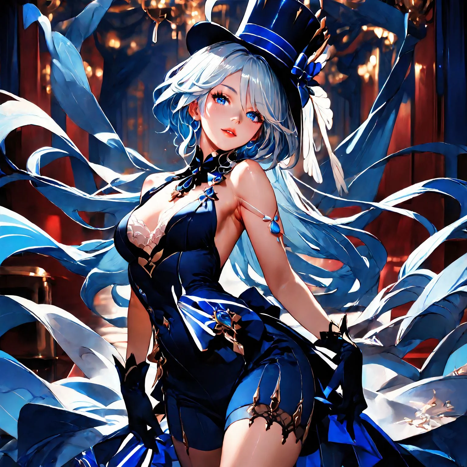 score_9, score_8_up, score_7_up, score_6_up, 1girl, Furina \(Genshin Impact\) , top hat, sexy pose, seductive, stripclubpony1, blue theme,blue light,blue neon stage absurdres, masterpiece, intricate details, dynamic pose, dynamic angle, NEGATIVE_HANDS , <lora:Furina:1>, <lora:detailed_notrigger:1> <lora:sinfully_stylish_PONY_0.2:1> <lora:stripclub PONY:1>