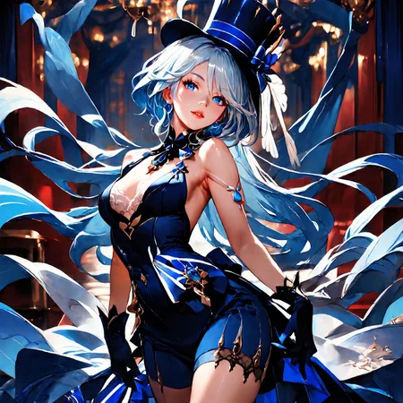 score_9, score_8_up, score_7_up, score_6_up, 1girl, Furina \(Genshin Impact\) , top hat, sexy pose, seductive, stripclubpony1, blue theme,blue light,blue neon stage absurdres, masterpiece, intricate details, dynamic pose, dynamic angle, NEGATIVE_HANDS , <lora:Furina:1>, <lora:detailed_notrigger:1> <lora:sinfully_stylish_PONY_0.2:1> <lora:stripclub PONY:1>