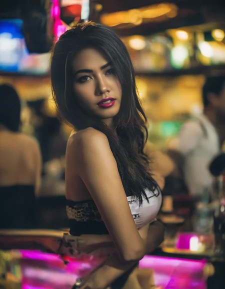 bangkok, <lora:bargirl:1.0> photo of bargirl, skinny, bargirllocation looking at the viewer, tack sharp, professionally color graded dslr