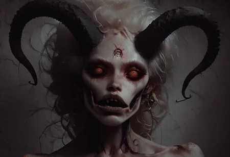 score_9_up, score_8_up, score_7_up, A stunningly realistic and brutal photo of a (terrifying) demon, the demon is arising out of a ouija board, the demon immediately evokes terror and the feeling of unease, looking into her eyes makes you feel like you are dying, ((insanely detailed eyes, scary eyes)), looking at viewer, focused on the demons face, oozing cracked skin, visceral, the demon draws your gaze and you cannot look away, death, evil, the ouija board is ancient and looks as though it has been around since the dawn of time waiting to release the demon, sinister, dark, immensely detailed, ((incredibly textured skin and face, hyper-realistic)), 8k resolution, masterpiece