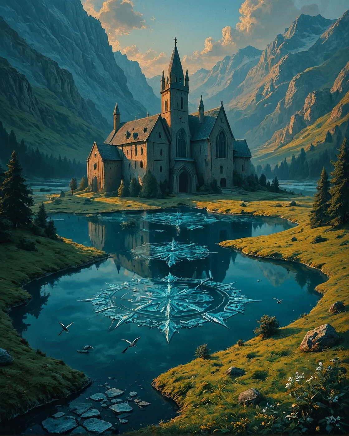 Surreal Landscape, Creator Landscape,
(style ofSanford Robinson Gifford (haze effects)), Frozen lake with crack patterns, swallow nests under eaves, cliffside monastery complex,
<lora:ClassipeintXL2.1:0.521> oil painting,
<lora:extremely_detailed:0.128> extremely detailed,
<lora:add-detail-xl:0.323>,
<lora:dreamshaperXL10_lora:0.360>,
<lora:Flux-XL_Scenery: 0.445> flux-scenery,
detailxl,
advntr,