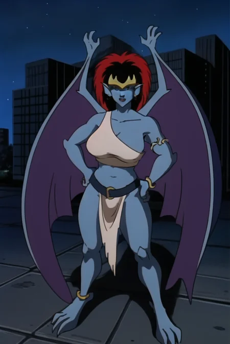 <lora:Demona:0.8>, 1girl, Demona, full body, 4k, detailed face, wings, spread wings, tail, best quality, masterpiece, standing, outdoors, night sky, starry sky, city , breasts, blue skin, jewelry, armband, tiara, anklet, earrings, hands on hip, huge breasts, looking at viewer, from above, pov,<lora:hugeAssAndBoobs_v1:0.8>,<hypernet:bad-artist-anime:0.8>