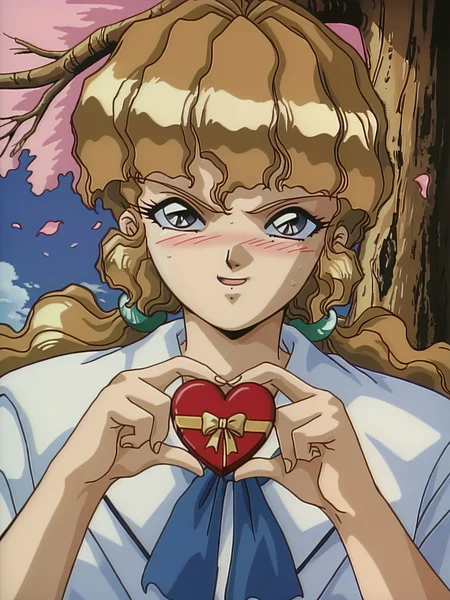 from below, lbgfubuki, looking at viewer, 1girl, score_7_up, injuu gakuen la blue girl, 1990s \\(style\\), school uniform
embarrassed, blushing, valentines, holding heart-shaped chocolates, giving gift, <lora:Fubuki (Injuu Gakuen):0.9>
blue sky, big tree, cherry blossom, intimate, close up