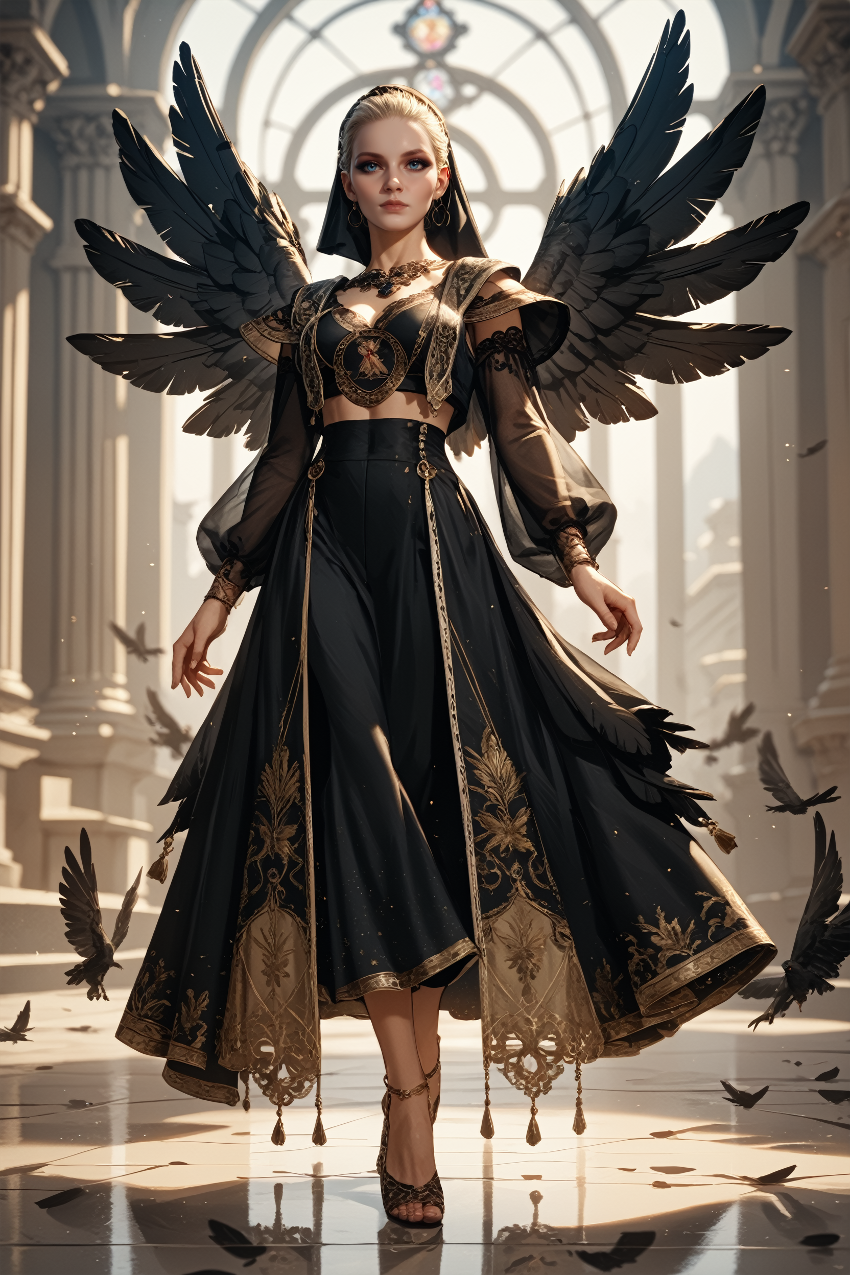 score_9, score_8_up, score_7_up,
<lora:REVMiranda:0.8>
REVMiranda, 1girl, blonde hair, short hair, blue eyes, veil, looking at viewer, full body, black wings, dynamic pose