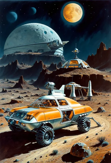 retro-futuristic aesthetics, retro design moonrover on the moon, drawing <lora:retro_XL_2:1>