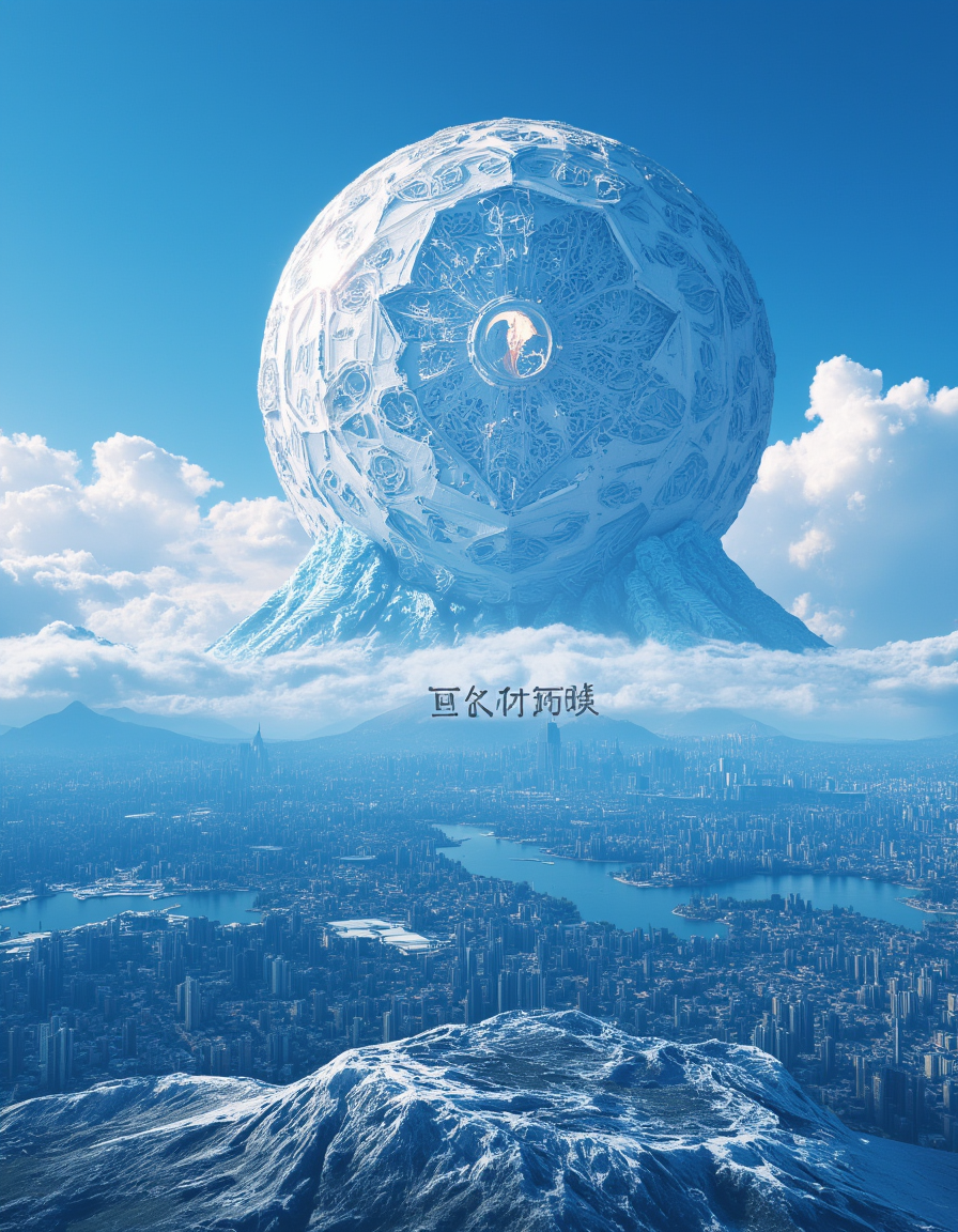<lora:SW_Minis_7fluxc:1> above city and lakes, blue, day, epic scale, fantasy, huge angular design mothership, illuminated, kanji, marble, rough sea, t9, tiny human
