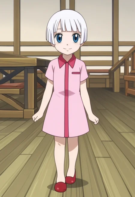 source_anime,anime screencap, anime coloring,intricate details,rating_safe, masterpiece, best quality,
(best quality, absurd res, ultra detailed),,(4 finger:0.5),1girl, ((solo)), good eyes,perfect eyes,,detailed eyes, zPDXLxxx , zPDXL3, OverallDetail,detailed, detailed face
BREAK
solo,indoors,standing, front view,
lisanna, blue eyes, white hair, short hair, blunt bangs, pink shirtdress, shirtdress, short sleeves, red footwear,
smile
, <lora:add-detail-xl:5> <lora:lisanna:0.8>