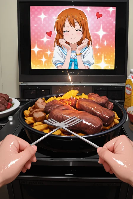 detailed background, shiny skin, posing,
heart, bloom, glitter, sparkle,
<lora:dinnerwaifu.il:1>,
dinnerwaifu,
barbecue, chicken, beef,
pov, hand,