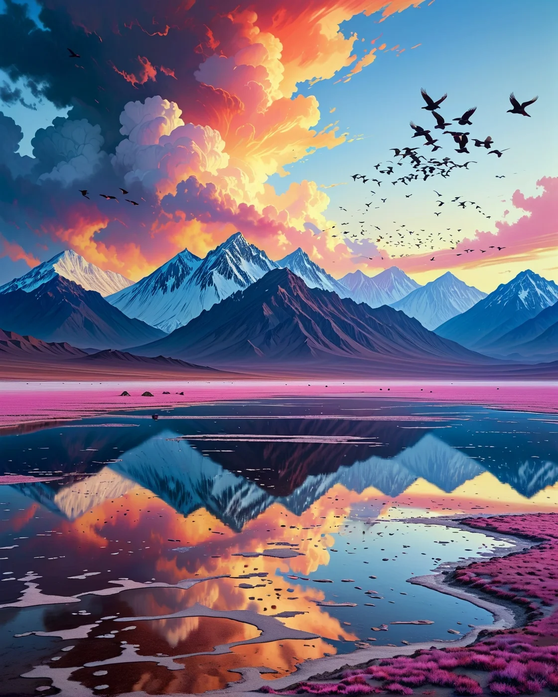 Surreal Landscape ,Creator Landscape,(style ofNicholas Roerich (mystic mountains)),Salt flats reflecting pink horizon,flock of starlings swirling,ww2 coastal bunker complex,
<lora:extremely_detailed:0.8> extremely detailed,
<lora:add-detail-xl:0.3>,
<lora:dreamshaperXL10_lora:0.3>
detailxl,
advntr,