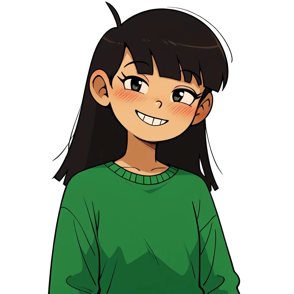 score_9, score_8_up, score_7_up, score_6_up, score_5_up, score_4_up,  perfecteyes, 1 girl, petite, standing, numbuh 3, green sweater, smiling, blushing,