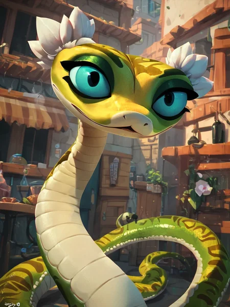 <lora:ViperPony1.1:0.75> viperkfp, snake, 1girl,solo, solo focus, furry, solo, blue eyes, animal focus, looking at viewer,furry female, score_9, score_8_up, score_7_up, score_6_up