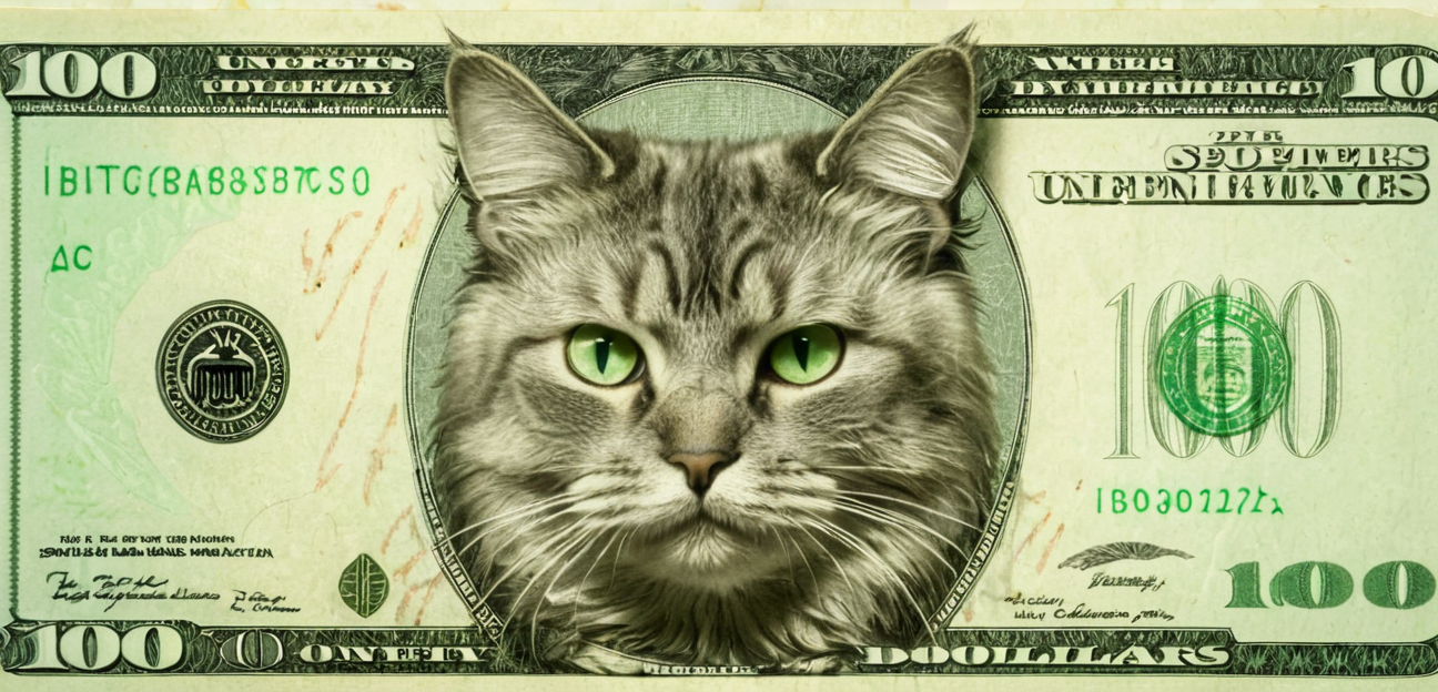 <lora:Your_On_The_Money_-_By_DICE:0.9> (a fluffy cat's face on a 100 dollar bill), Green sketched cat face,