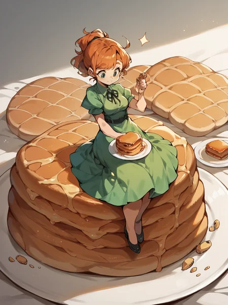 score_9, score_8_up, score_7_up, score_6_up, score_5_up, <lora:DemizuPosukaXLP:0.7> demizuposuka, 1girl, curvy, dress, cute, minigirl, pancake, on plate, solo