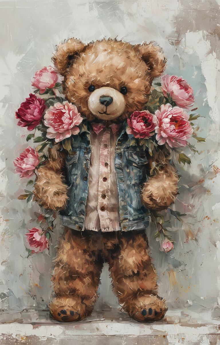 masterpiece,best quality,<lora:tbh37-sdxl:0.9>,illustration,teddy bear, decaying peonies