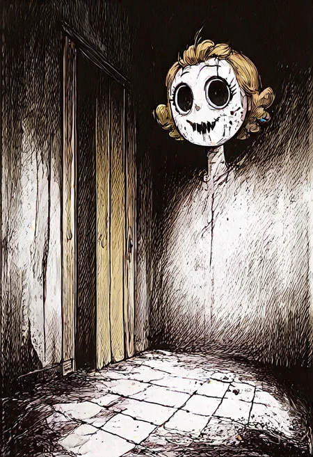 zPDXL3, Expressiveh, score_9, score_8_up, score_7_up, score_6_up, score_5_up, BREAK, 1girl, solo, Amy, robot, nandroid, Blonde Hair, Curly Hair, wearing Jason Voorhees mask, pt3jasonvoorhees, horror themed, evil looking, looking at viewer, dark room