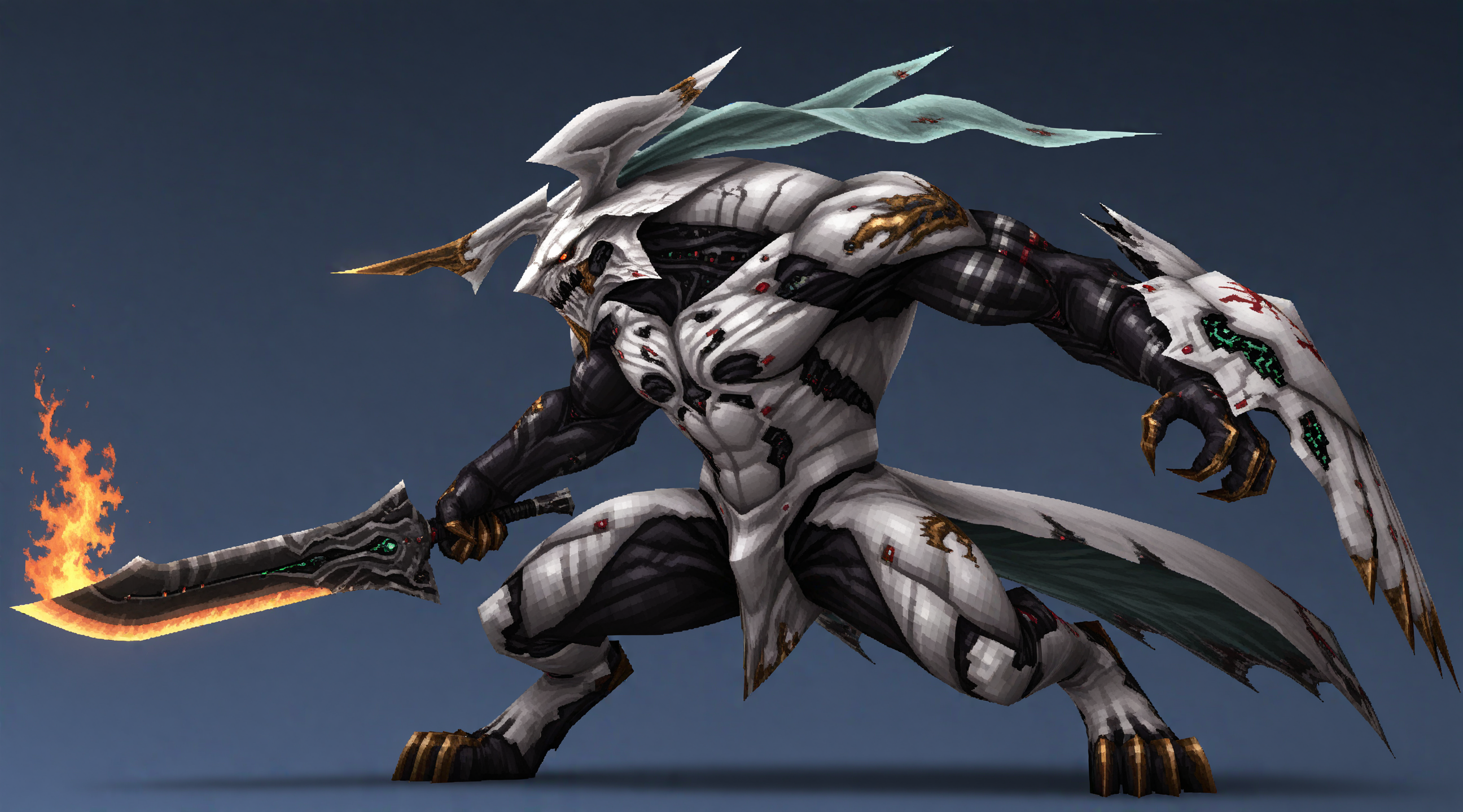 IllusP0s,<lora:ps1_character:1>,3d,low poly,
masterpiece,best quality,amazing quality,chibi,
1other,solo,<lora:Beta_Behemoth:1>,Final Fantasy XIII Beta Behemoth,multiple eyes,glowing eyes,digitigrade,claws,1boy,biomechanical beast,holding big sword,
(side view:1.2),serious,creepy,full body,holding shield,holding flaming sword,monster,ghostly,fighting stance,boss fight,
blue background,ps1ch4r4cter,final fantasy vi,
