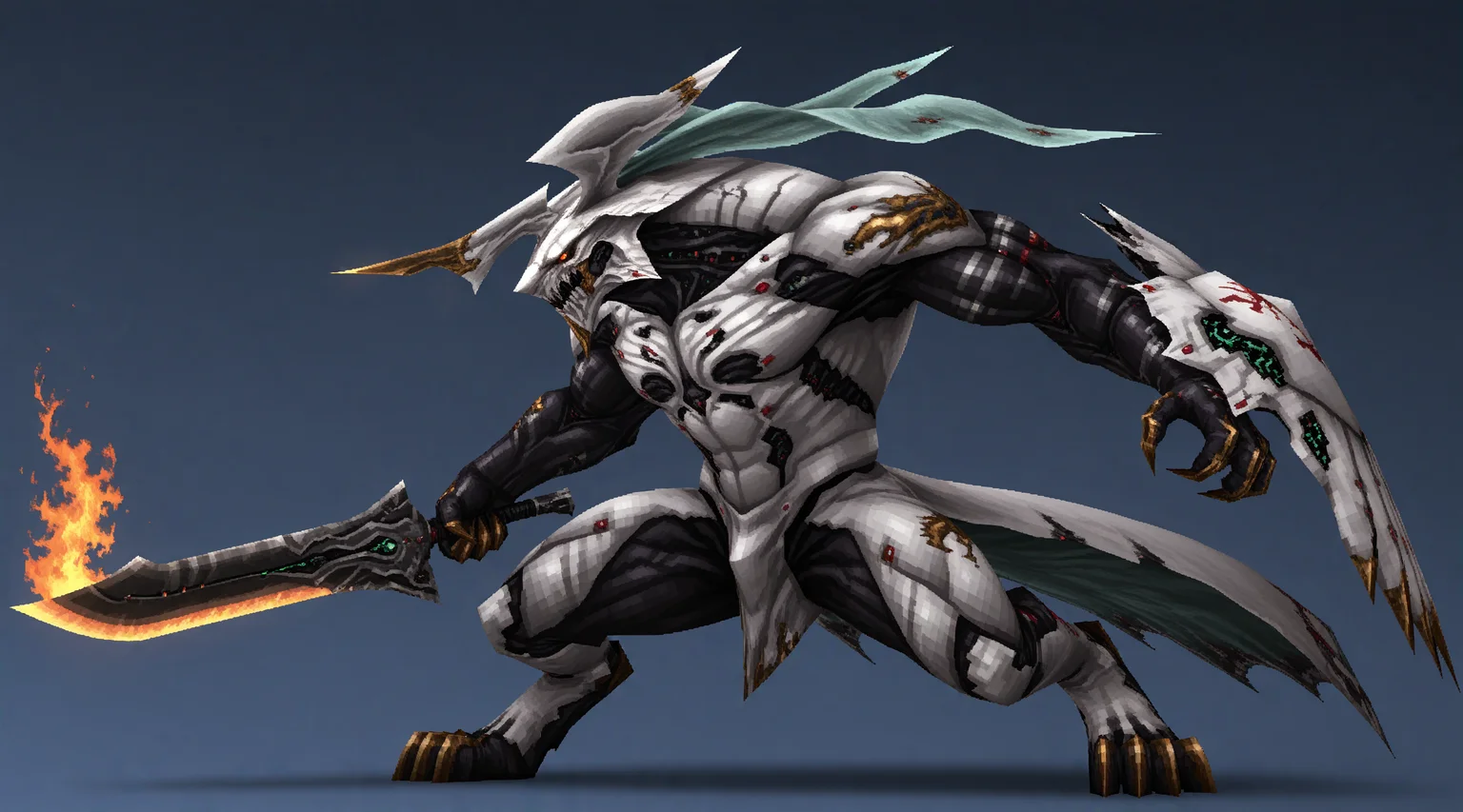 IllusP0s,<lora:ps1_character:1>,3d,low poly,
masterpiece,best quality,amazing quality,chibi,
1other,solo,<lora:Beta_Behemoth:1>,Final Fantasy XIII Beta Behemoth,multiple eyes,glowing eyes,digitigrade,claws,1boy,biomechanical beast,holding big sword,
(side view:1.2),serious,creepy,full body,holding shield,holding flaming sword,monster,ghostly,fighting stance,boss fight,
blue background,ps1ch4r4cter,final fantasy vi,