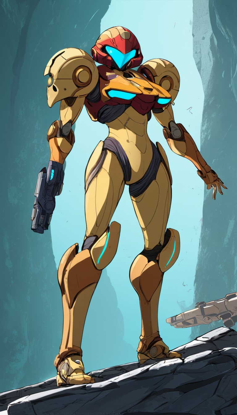 Indie game art,(Cinematic scene, hero view, Samus Aran <lora:samus_aran_xl_v1:1>, action pose, detailed background, masterpiece, best quality, high quality, highres, absurdres), (Vector Art, Borderlands style, Arcane style, Cartoon style), Line art, Disctinct features, Hand drawn, Technical illustration, Graphic design, Vector graphics, High contrast, Precision artwork, Linear compositions, Scalable artwork, Digital art, cinematic sensual, Sharp focus, humorous illustration, big depth of field, Masterpiece, trending on artstation, Vivid colors, trending on ArtStation, trending on CGSociety, Intricate, Low Detail, dramatic