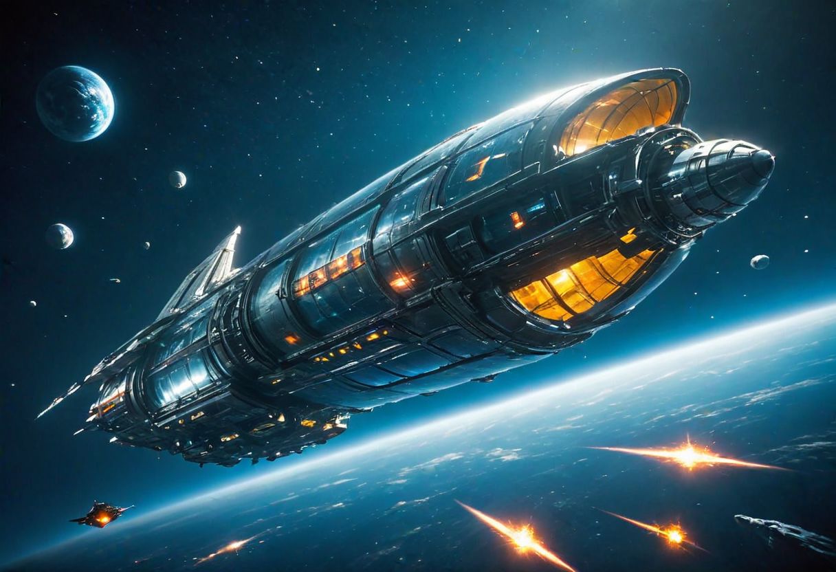 realism, perfect world, award-winning photo, random color, sci-fi, galactic spaceship, space battleship, spaceship, starship, night, glass, crystal, modern, technology, asteroids, beautiful soft light, cinematic color, rim lighting, vibrant details, hyper-realistic, super detailed, super realistic, super fine detail depiction, high resolution