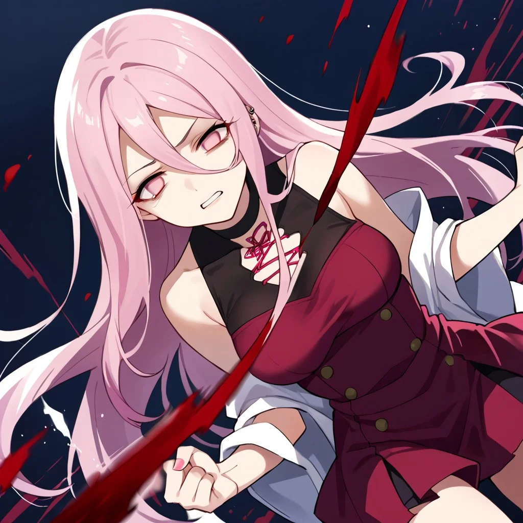 score_9, score_8_up, score_7_up, source_anime,
Tada Randa, pink hair, long hair, pink eyes, piercing, hair between eyes, medium breasts, bare shoulders, black choker, long bangs
fight, blood, dutch angle, action, motion blur