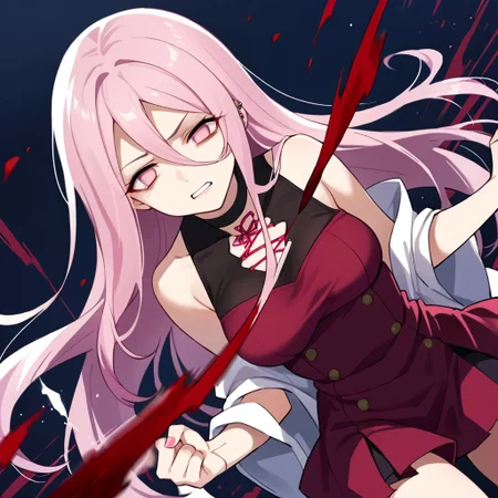 score_9, score_8_up, score_7_up, source_anime,
Tada Randa, pink hair, long hair, pink eyes, piercing, hair between eyes, medium breasts, bare shoulders, black choker, long bangs
fight, blood, dutch angle, action, motion blur