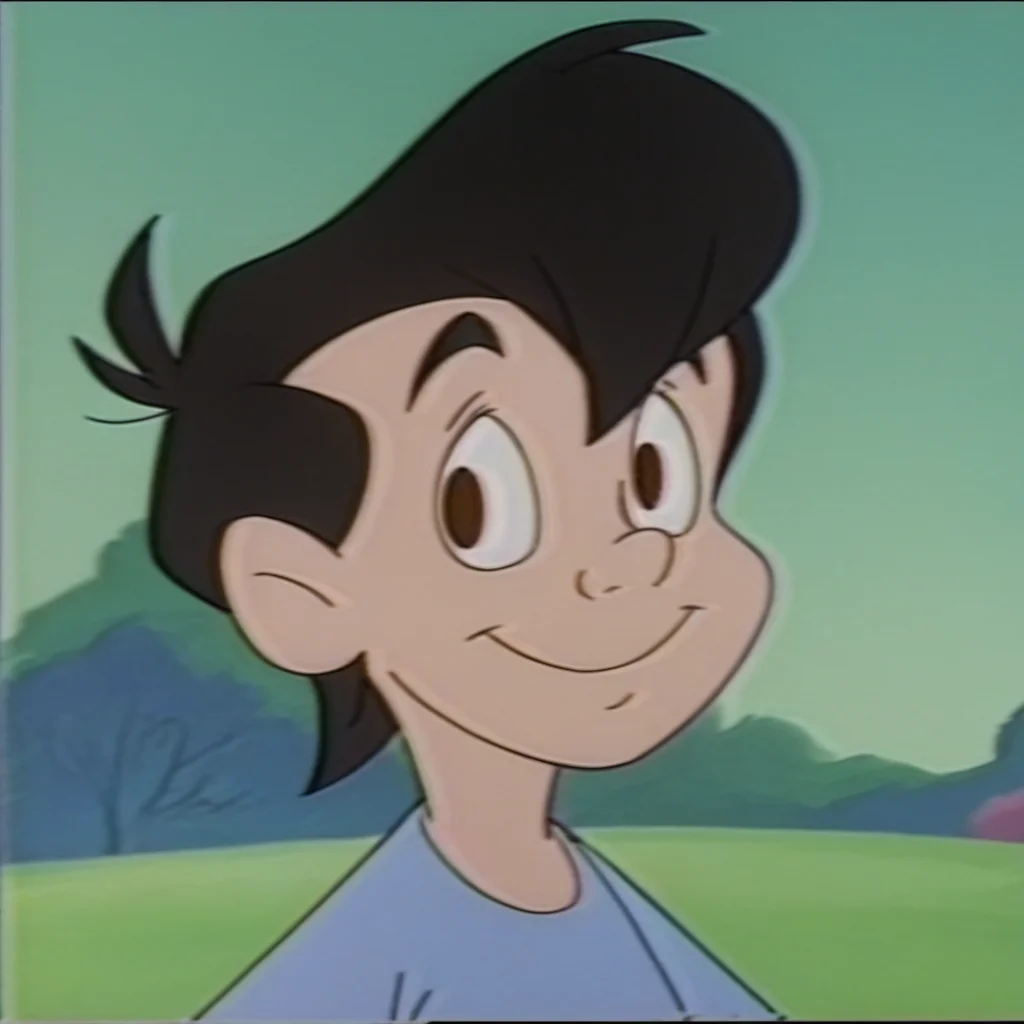 score_9_up, score_8_up, score_7_up, BREAK, neddiehugsonozkids, 1boy, solo, human, black hair, brown eyes, blue shirt, upper body, looking at you, smile, male child, park, retro, <lora:Neddie_Hugson_Oz_Kids:1>