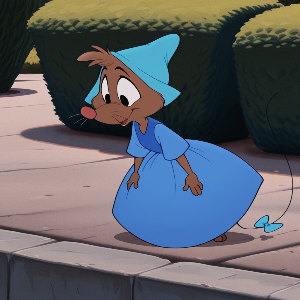 masterpiece, best quality, amazing quality, Cindermiceil, semi-anthro, female,  mouse_girl, brown fur,  black eyes, whiskers, blue dress, blue hat, blue tailbow, outside, standing, , <lora:8cd63573-bfab-4d45-8843-1764db4427c5:1.0>