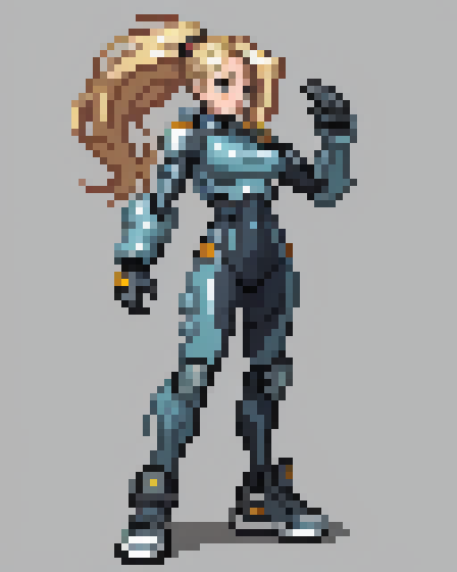 female pilot, bodysuit, tactical, sneakers, long blonde hair, full body, standing idle, scifi, futuristic, cyberpunk, simple background, epic, dynamic, cinematic, PixelMonsterBoost, <lora:nijiarmor_anime_v2:0.5> nijiarmor, insanely sharp, detailed, HD, HDR, 8K, insane quality, insane resolution, extreme quality, extreme resolution, Focused, Centered, Masterpiece