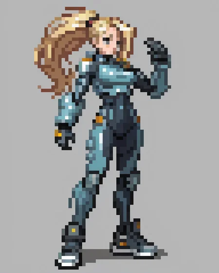 female pilot, bodysuit, tactical, sneakers, long blonde hair, full body, standing idle, scifi, futuristic, cyberpunk, simple background, epic, dynamic, cinematic, PixelMonsterBoost, <lora:nijiarmor_anime_v2:0.5> nijiarmor, insanely sharp, detailed, HD, HDR, 8K, insane quality, insane resolution, extreme quality, extreme resolution, Focused, Centered, Masterpiece