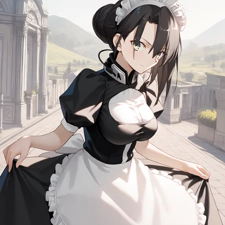 <lora:Takeuchi_Takashi_PonyXL_style_v01:1>
<lora:agent.pony:1>
score_9 , score_8_up , score_7_up , source_anime , 
masterpiece , best quality , ultra-detailed , 
BREAK
agent \(girls' frontline\), maid
1girl , woman , huge breasts , light smile , light blush , ((jeanne d'arc (fate)):0.5)  , 
long black hair  , maid dress ,  
overlook view