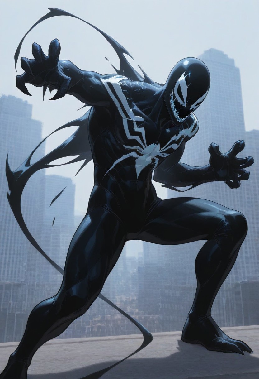 SuperiorVenom, symbiote, blacksuit, spider print, claws, day city, fight pose, full body, white background 
4k, best quality, solo, male, highly detailed, best quality