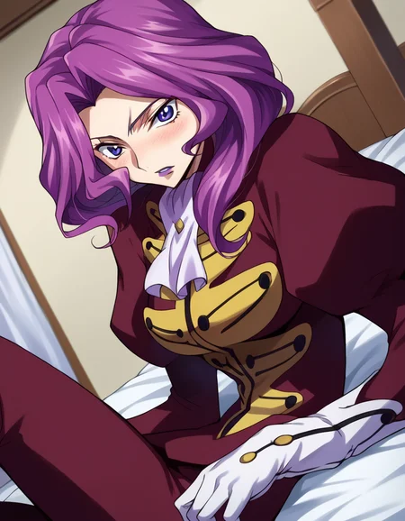 score_9, score_8_up, score_7_up, source_anime,
cornelialibritannia, <lora:cornellia-li-britannia-s1-ponyxl-lora-nochekaiser:1>
cornelia li britannia, purple eyes, purple hair,
ascot, gloves, juliet sleeves, lipstick, long sleeves, makeup, pants, puffy sleeves, purple lips, red pants, red shirt, shirt, white ascot, white gloves,
indoors, bed, bed room, on side, blush, drunk,
looking at viewer, dutch angle, cowboy shot, solo,