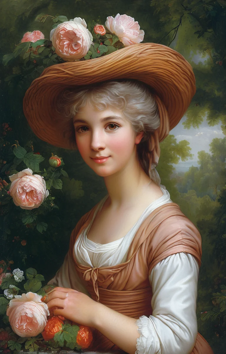 masterpiece,best quality,<lora:tbh152-sdxl:0.8>,illustration,style of Élisabeth Vigée-Lebrun garden