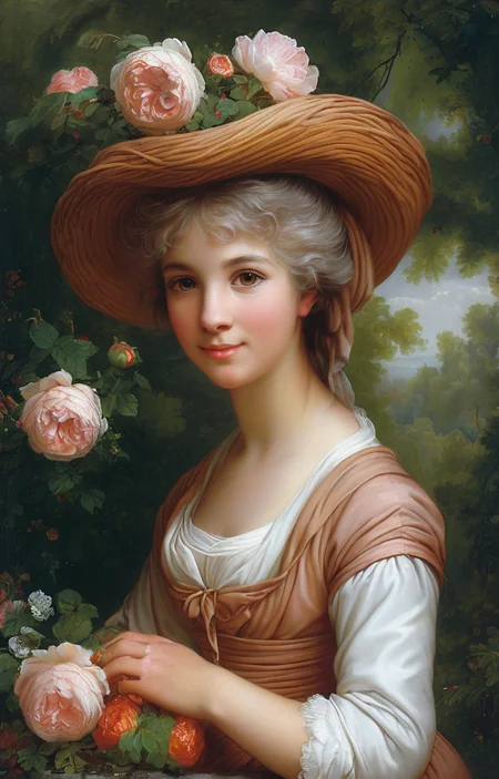 masterpiece,best quality,<lora:tbh152-sdxl:0.8>,illustration,style of Élisabeth Vigée-Lebrun garden