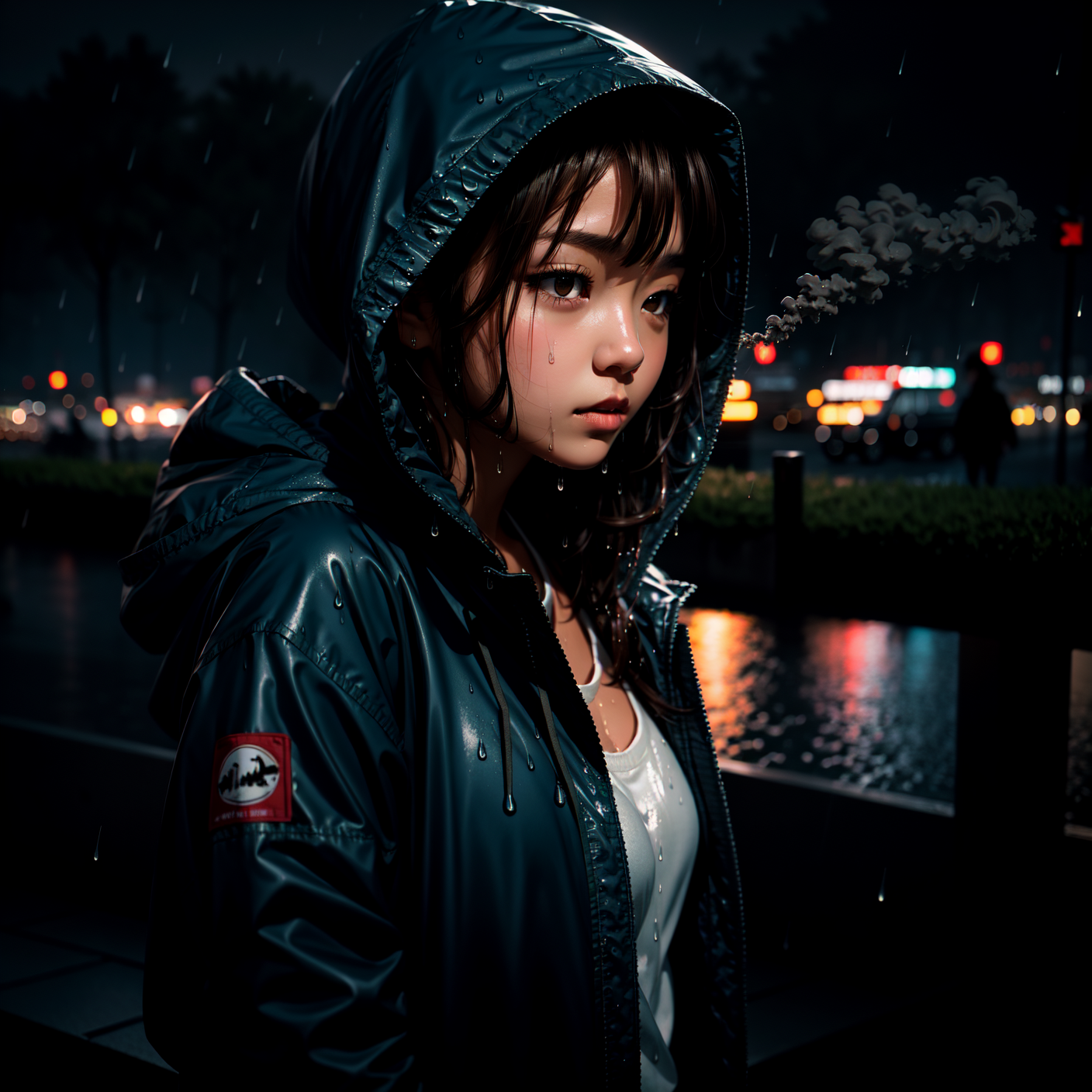 masterpiece, best quality, 1girl, japanese, brown hair, parted bangs, medium hair, brown eyes, parted lips,  hooded jacket, unbuttoned, rain, wet, cold, blowing smoke, 
<lora:skin_tone_slider_v1:1.5>  <lora:eye_size_slider_v1:0>  <lora:detailSliderALT2:0.5>,  <lora:age_slider_v6:-1.8> , blue hour, twilight, ISO12000 ,  <lora:GoodHands-vanilla:1>