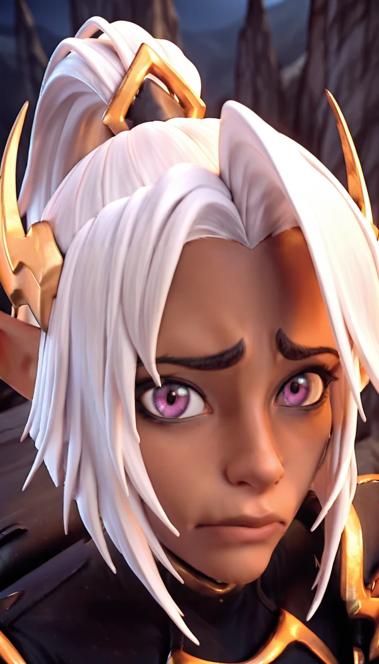 professional 3d model masterpiece, best quality, amazing quality,
<lora:lohushka:1> lohushka, 1girl, solo, white hair, pointy ears, elf, breasts, dark-skinned female, dark elf, purple eyes, ponytail,
(night:1.2),<lora:NOOB_vp1_detailer_by_volnovik_v1:1> <lora:cfg_scale_boost:1> <lora:dark_v1.9-pony:0.5> nhl-001, limited palette, realistic, <lora:No_Bitches__Meme_Pose_Concept__IllustriousXL_and_NoobAI:1> no bitches, close-up, portrait, solo, blurry background, looking at viewer, closed mouth, frown, portrait, close-up, solo, white background, simple background, looking at viewer, closed mouth, furrowed brow, frown, sad, , no bitches, close-up, portrait, male focus, solo, looking at viewer, furrowed brow, closed mouth . octane render, highly detailed, volumetric, dramatic lighting