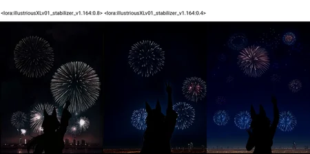 <lora:illustriousXLv01_stabilizer_v1.164:0.8>1girl,tamamo \(fate\),upper body,from behind,arm up,v,dark,night,cityscape,fireworks,stars in sky,shadow,masterpiece,