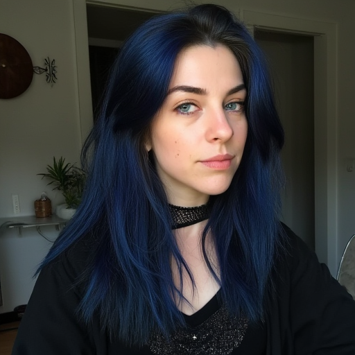 Princess beuty medieval woman, black and blue hair ,black dressed medieval